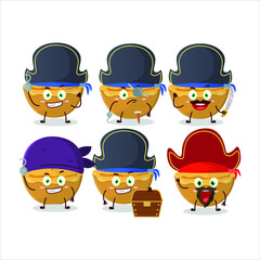 Cartoon character of pie cake with various pirates  emoticons. Vector illustration