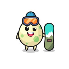 Illustration of spotted egg character with snowboarding style