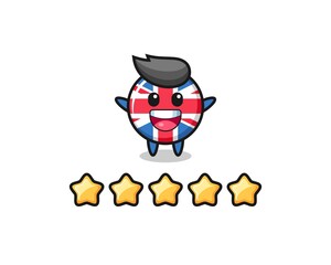 the illustration of customer best rating, united kingdom flag badge cute character with 5 stars