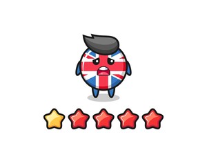 the illustration of customer bad rating, united kingdom flag badge cute character with 1 star