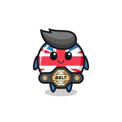 Obraz premium the MMA fighter united kingdom flag badge mascot with a belt