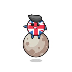 illustration of united kingdom flag badge cartoon sitting on the moon