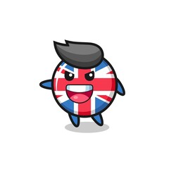 united kingdom flag badge cartoon with very excited pose