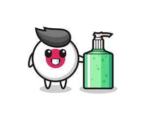 cute japan flag badge cartoon with hand sanitizer