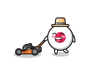 illustration of the japan flag badge character using lawn mower