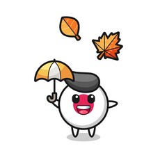 cartoon of the cute japan flag badge holding an umbrella in autumn