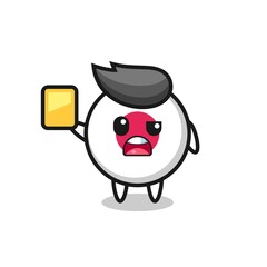 cartoon japan flag badge character as a football referee giving a yellow card