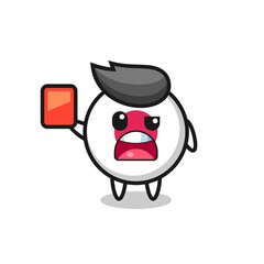 japan flag badge cute mascot as referee giving a red card