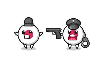 illustration of japan flag badge robber with hands up pose caught by police