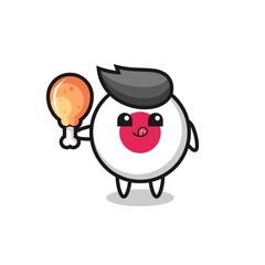 japan flag badge cute mascot is eating a fried chicken