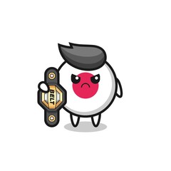 japan flag badge mascot character as a MMA fighter with the champion belt