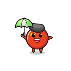 cute china flag badge illustration holding an umbrella