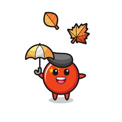 cartoon of the cute china flag badge holding an umbrella in autumn