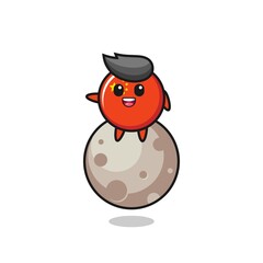 illustration of china flag badge cartoon sitting on the moon