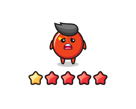the illustration of customer bad rating, china flag badge cute character with 1 star © heriyusuf