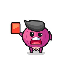onion cute mascot as referee giving a red card