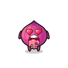 the falling in love expression of a cute onion with heart shaped eyes