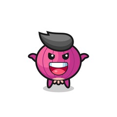 the illustration of cute onion doing scare gesture