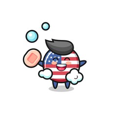 united states flag badge character is bathing while holding soap