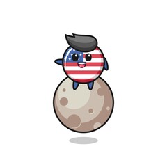 illustration of united states flag badge cartoon sitting on the moon