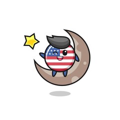 illustration of united states flag badge cartoon sitting on the half moon