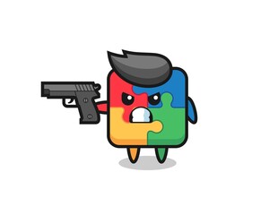 Fototapeta premium the cute puzzle character shoot with a gun