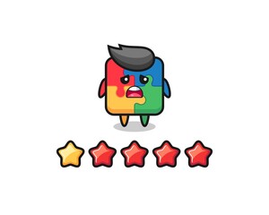 the illustration of customer bad rating, puzzle cute character with 1 star