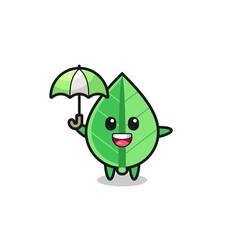 cute leaf illustration holding an umbrella