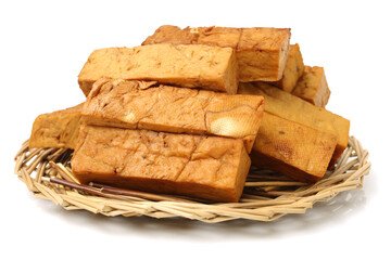Dried bean curd on white background