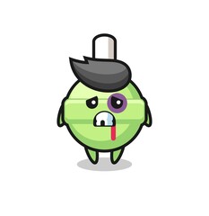 injured lollipop character with a bruised face