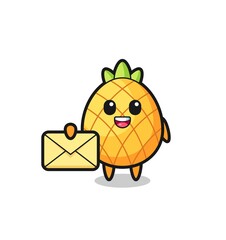 cartoon illustration of pineapple holding a yellow letter