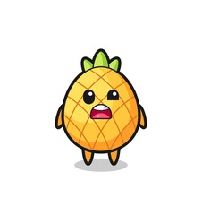the shocked face of the cute pineapple mascot