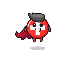 the cute switzerland flag badge character as a flying superhero