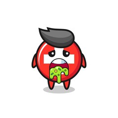 the cute switzerland flag badge character with puke