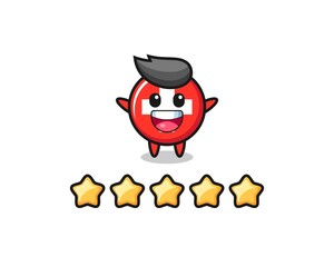 the illustration of customer best rating, switzerland flag badge cute character with 5 stars