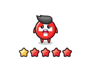 the illustration of customer bad rating, switzerland flag badge cute character with 1 star