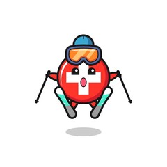 switzerland flag badge mascot character as a ski player