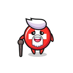 cute switzerland flag badge grandpa is holding a stick