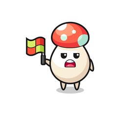 mushroom character as line judge putting the flag up