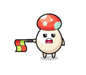 mushroom character as line judge hold the flag straight horizontally