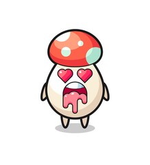 the falling in love expression of a cute mushroom with heart shaped eyes