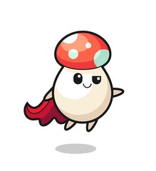 cute mushroom superhero character is flying