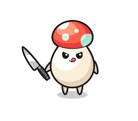 cute mushroom mascot as a psychopath holding a knife