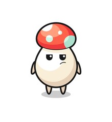 cute mushroom character with suspicious expression