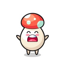 cute mushroom mascot with a yawn expression