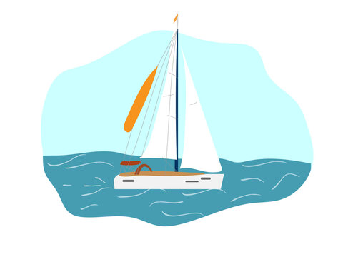 Sailing yacht sails on the sea. sailing regatta on the high seas symbol, icon for sport.