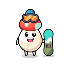 Illustration of mushroom character with snowboarding style