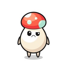 the mascot of the mushroom with sceptical face