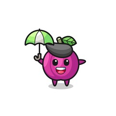 cute plum fruit illustration holding an umbrella