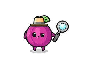 the mascot of cute plum fruit as a detective